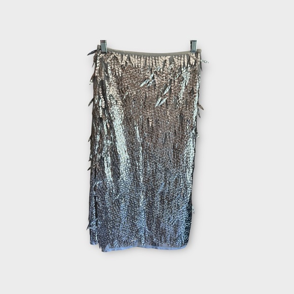 Anthropologie Sz 0P Silver Holographic Fringe Midi Skirt Holiday New Years Party - Picture 3 of 12